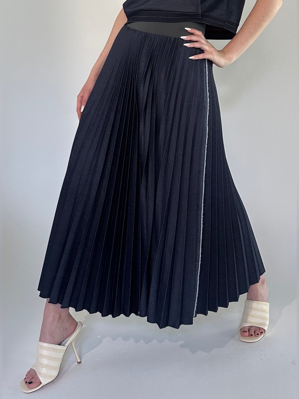 Loyd /Ford Denim Deluxe Indigo Midi Skirt, Elastic Waist Sz 2 NWT